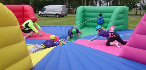 Dash n Grab inflatable game. Like a human version of Hungry Hippos